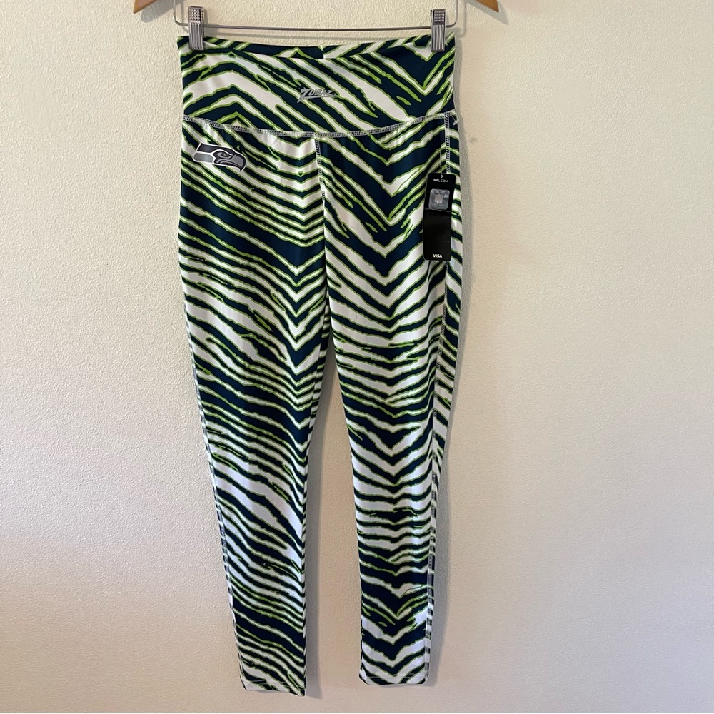 Seattle Seahawks Majestic Zubaz Navy/Neon Green Zebra Legging NWT-Medium